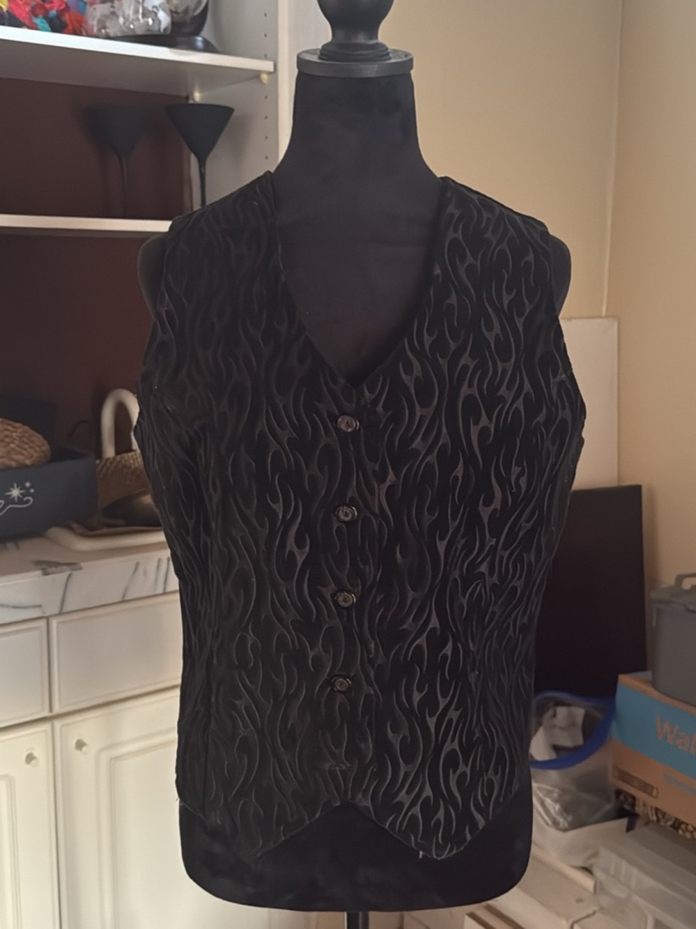 Harley-Davidson Black Velvet Flame-Pattern Button Vest